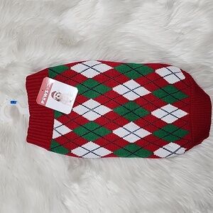 Red, White, Green & Black  Argyle Dog Sweater Medium New with Tags